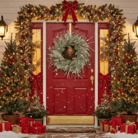 24" Christmas Pine Wreath Pinecone & Greenery Holiday Door Decoration Pre-Lit or Natural Style for Festive Home Decor FBA shipment