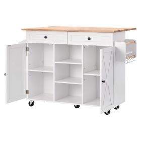52in Kitchen Island Cart Rolling Storage Cabinet Table with Drawer Drop Leaf
