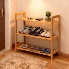 3-layer flat bamboo shoe rack, 68*25*51.5cm, natural wood color