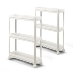 2 Pieces 3-Tier Slim Detachable Storage Cart with Drainage Holes and Wheels