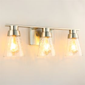 3 Light Brushed Nickel Bathroom Vanity Light Fixtures With Clear Hammered Glass Shade, 22 Inch Bathroom Lighting Fixtures Over Mirror, For Bathro (Option: W13489603)