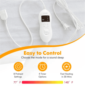 80' X 60' Electric Heated Mattress Pad With Adjustable Temperatures 10 H Timer (Option: White)