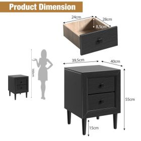 Multipurpose Retro Bedside Nightstand with 2 Drawers (Color: Black)