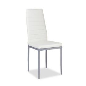 4 Pieces PVC Elegant Design Leather Dining Chairs with Solid Metal Legs (Color: White)